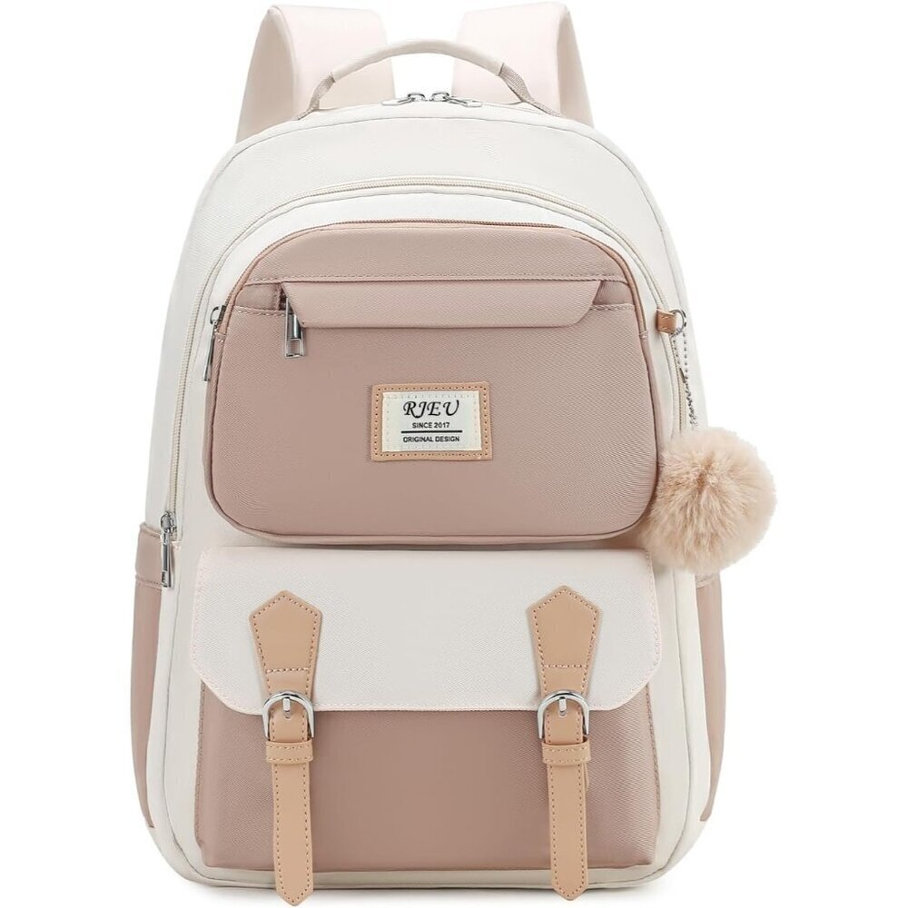 Girls Khaki Beige 15.6in Laptop Kids Backpack For Middle School College Students